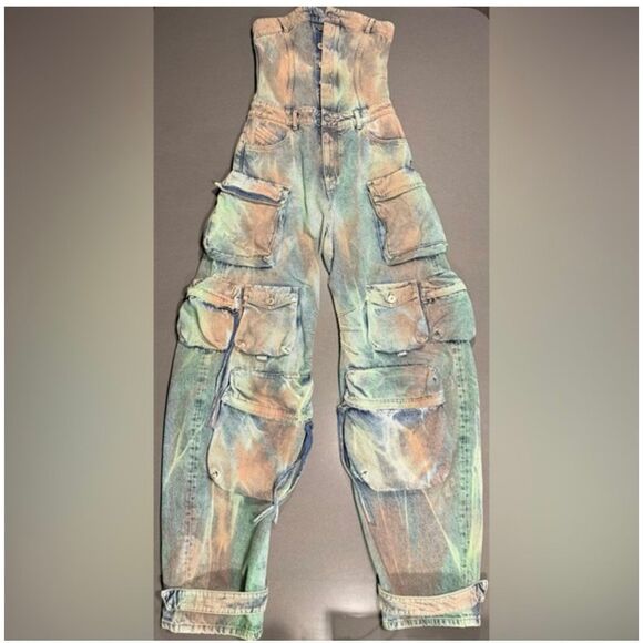 All things, cherished denim romper jumpsuit, mimics Attico cargo jumpsuit - Picture 4 of 6